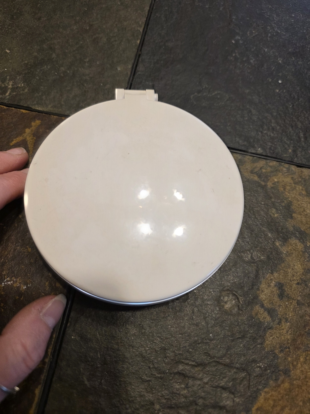 White Compact Mirror with Hinged Lid - Unbranded